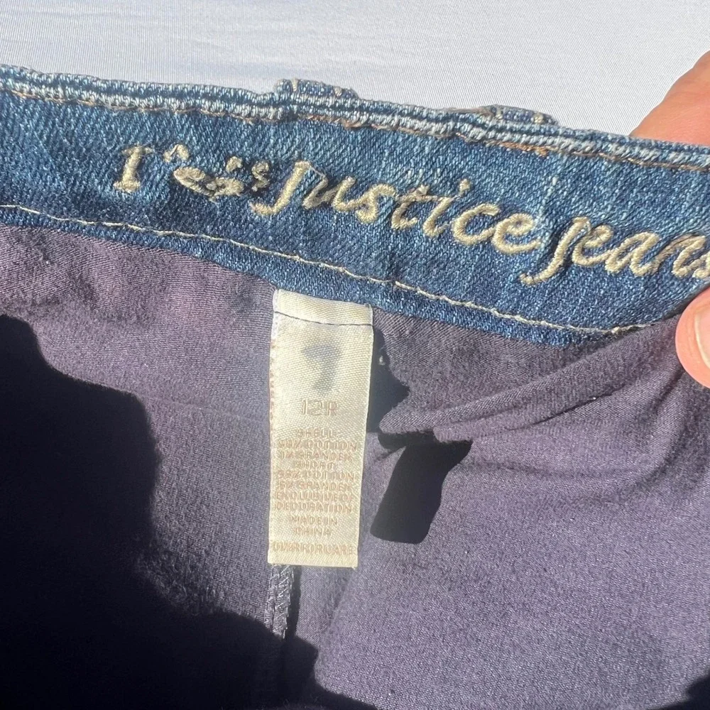 Justice Girls Denim Skort Medium Wash Heart Detail Size 7 Regular Mini Skirt